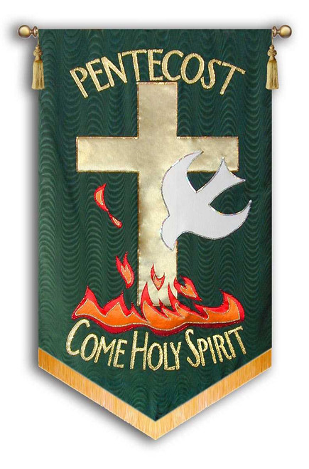 Green Pentecost come Holy Spirit church praise banner with tassels